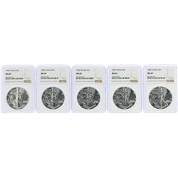 Lot of (5) 1987 $1 American Silver Eagle Coins NGC MS69