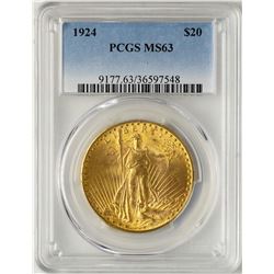 1924 $20 St. Gaudens Double Eagle Gold Coin PCGS MS63