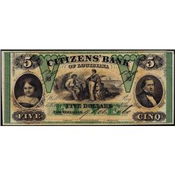 1860 $5 Citizen's Bank of Louisiana Obsolete Note