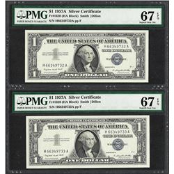 Lot of (2) Consecutive 1957A $1 Silver Certificate Notes PMG Superb Gem Unc 67EP