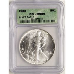 1986 $1 American Silver Eagle Coin ICG MS69