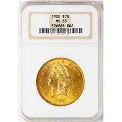 1900 $20 Liberty Head Double Eagle Gold Coin NGC MS63