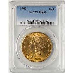 1900 $20 Liberty Head Double Eagle Gold Coin PCGS MS61
