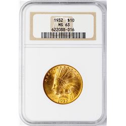 1932 $10 Indian Head Eagle Gold Coin NGC MS63