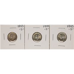 Lot of 1943-S to 1945-S Mercury Dime Coins