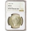 Image 1 : 1922 $1 Peace Silver Dollar Coin NGC MS63