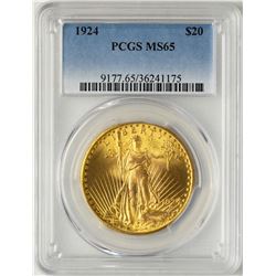 1924 $20 St. Gaudens Double Eagle Gold Coin PCGS MS65