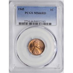 1945 Lincoln Wheat Cent Coin PCGS MS66RD PREMIUM TONING