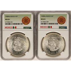 Lot of (2) 1948Mo Mexico 5 Pesos Silver Coins NGC MS65+