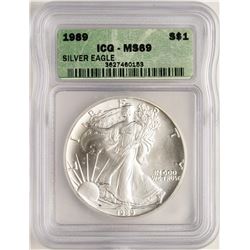 1989 $1 American Silver Eagle Coin ICG MS69