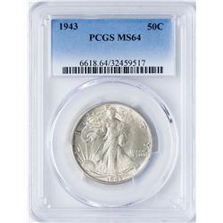 1943 Walking Liberty Half Dollar Coin PCGS MS64