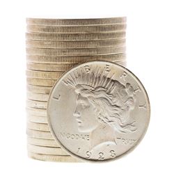 Roll of (20) Brilliant Uncirculated 1923 $1 Peace Silver Dollar Coins