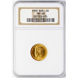 1902 Russia 5 Roubles Gold Coin NGC MS66