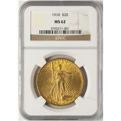1910 $20 St. Gaudens Double Eagle Gold Coin NGC MS62