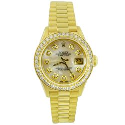 Rolex Ladies Datejust President 18KT Yellow Gold 26mm MOP Custom Diamond Dial Wa