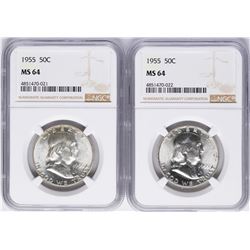 Lot of (2) 1955 Franklin Half Dollar Coins NGC MS64