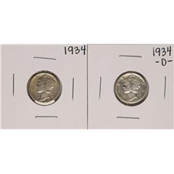 Lot of 1934 & 1934-D Mercury Dime Coins