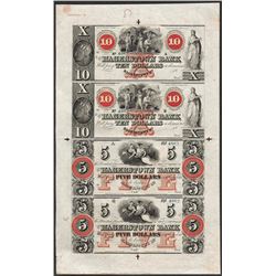 Uncut Sheet 1800's $10/$10/$5/$5 Hagerstown Bank Obsolete Notes