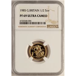 1985 Great Britain 1/2 Sovereign Gold Coin NGC PF69 Ultra Cameo