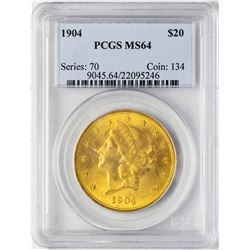 1904 $20 Liberty Head Double Eagle Gold Coin PCGS MS64