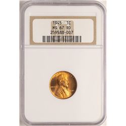 1945 Lincoln Wheat Cent Coin NGC MS67RD