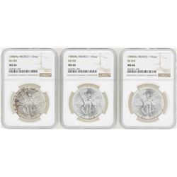 Lot of (3) 1985Mo 1 Onza Silver Libertad Coins NGC MS66