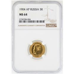 1904-AP Russia 5 Roubles Gold Coin NGC MS64