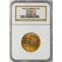 1907 $10 Liberty Head Eagle Gold Coin NGC MS63