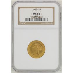 1904 $5 Liberty Head Half Eagle Gold Coin NGC MS62