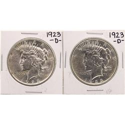 Lot of (2) 1923-D $1 Peace Silver Dollar Coins