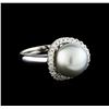 0.40 ctw Pearl and Diamond Ring - 14KT White Gold