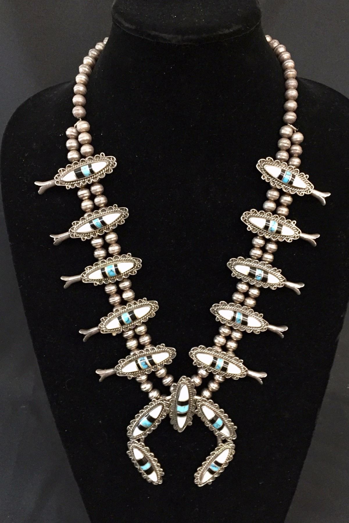 Vintage Inlay Squash Blossom Necklace