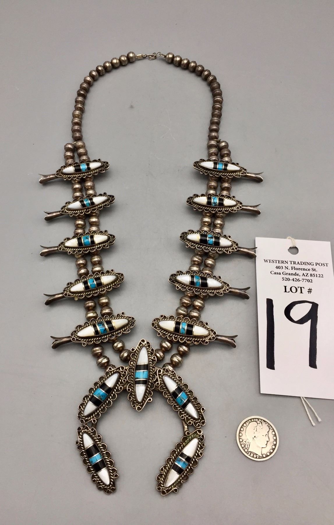 Vintage Inlay Squash Blossom Necklace