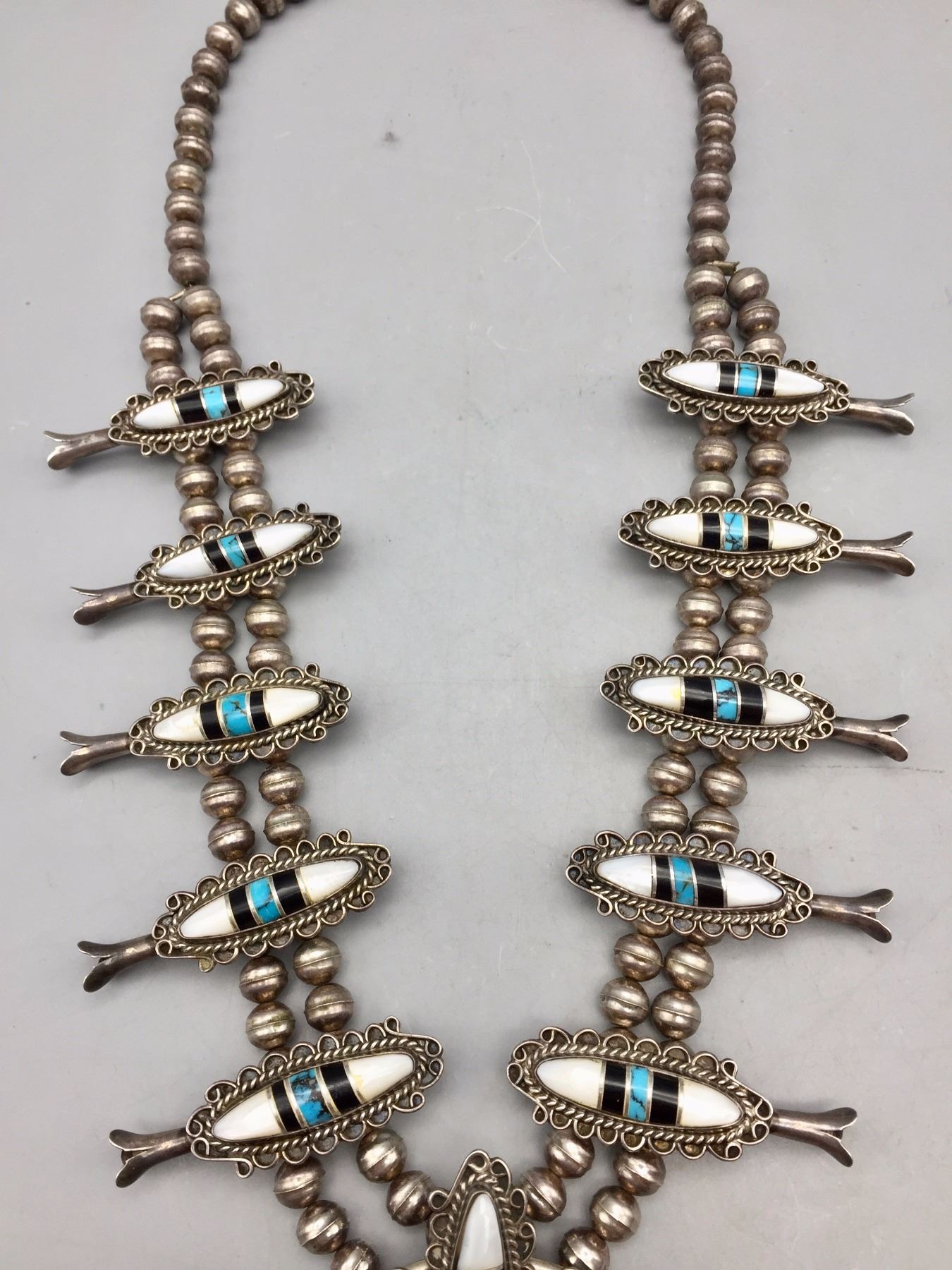 Vintage Inlay Squash Blossom Necklace