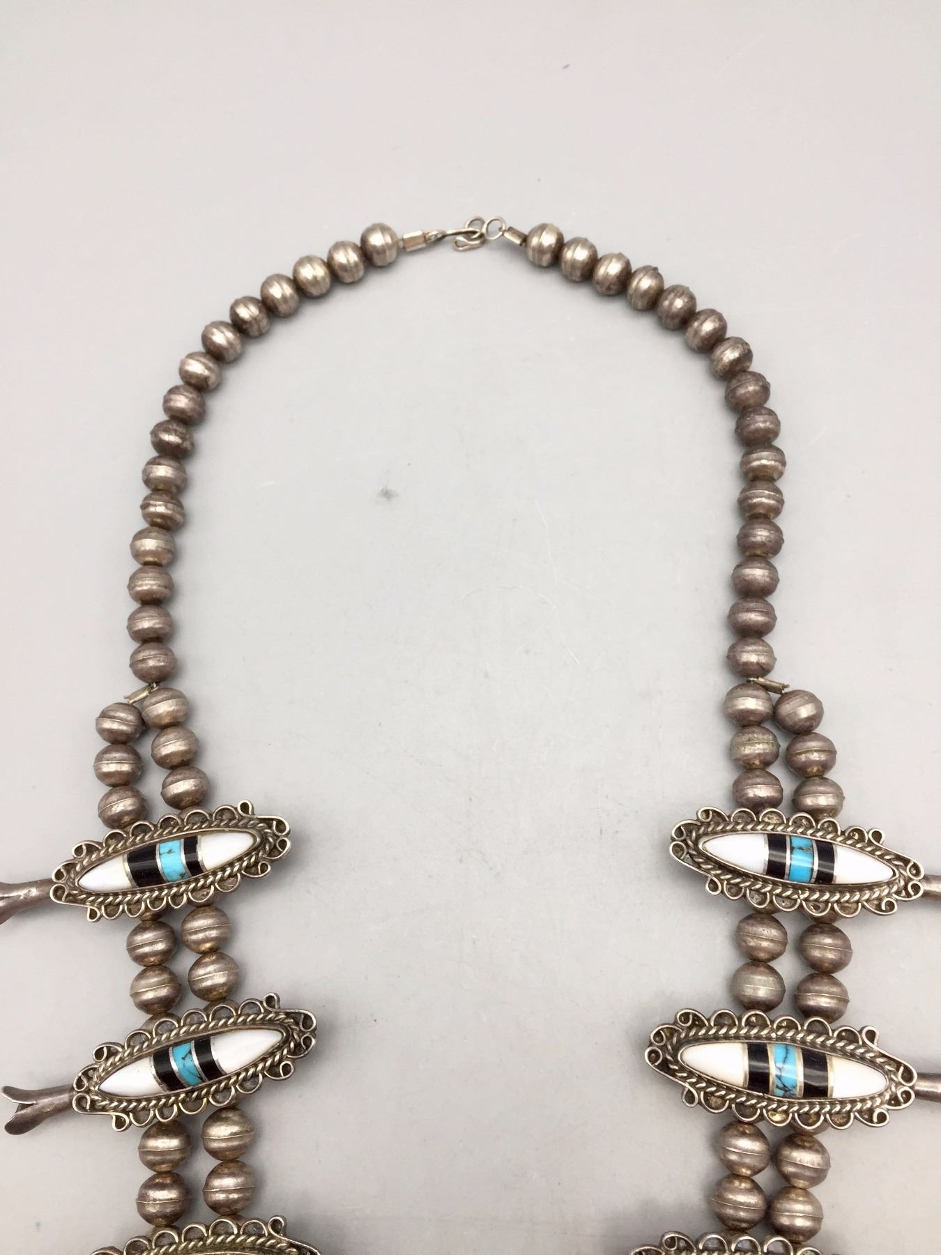 Vintage Inlay Squash Blossom Necklace