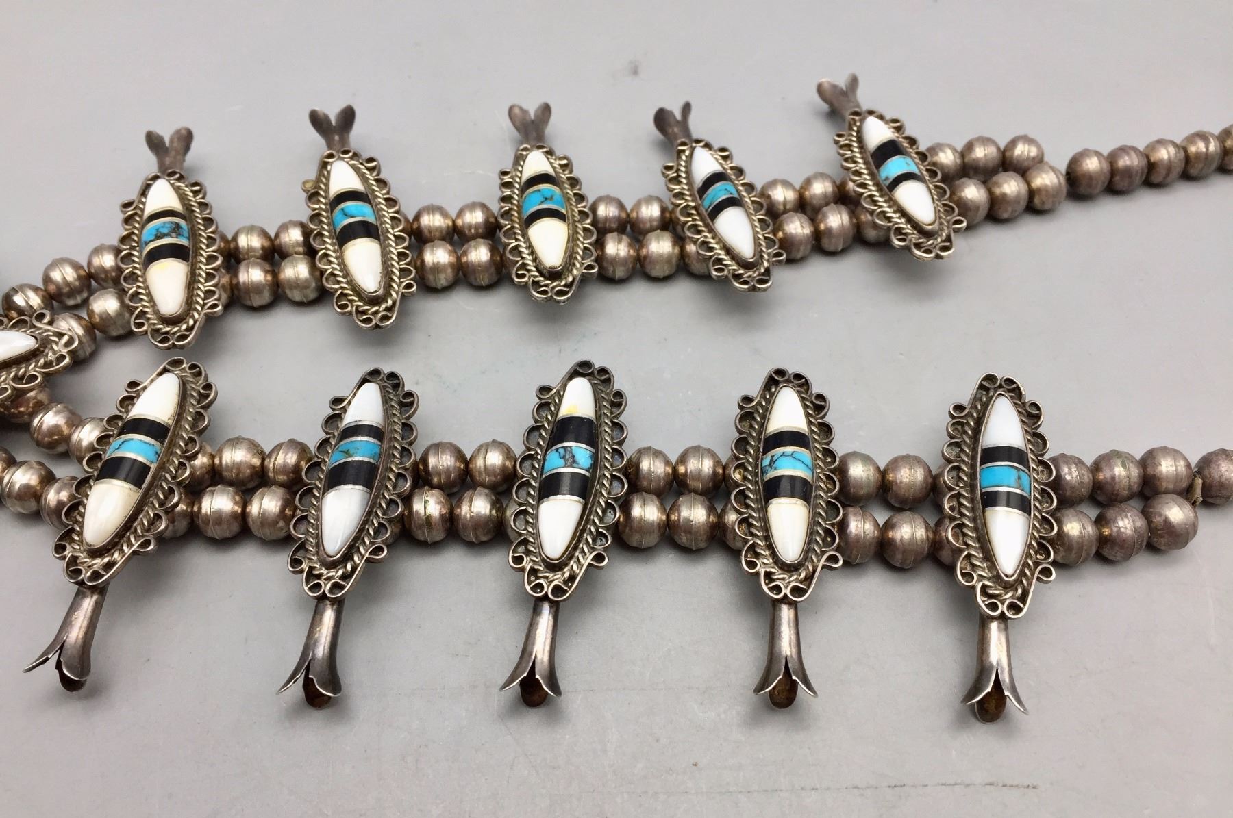 Vintage Inlay Squash Blossom Necklace