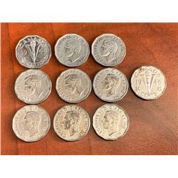 Lot of 10 King George wartime 1945 Victory Silver Nickels