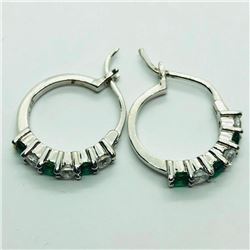 Silver Simulated Emerald Hoop Earrings, Suggested Retail Value $100
