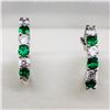 Image 2 : Silver Simulated Emerald Hoop Earrings, Suggested Retail Value $100