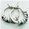Image 3 : Silver Simulated Emerald Hoop Earrings, Suggested Retail Value $100