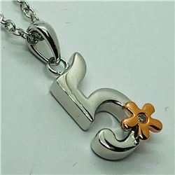 Silver Rhodium Plated Diamond #5 Shaped Necklace, Suggested Retail Value $55