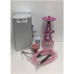 PINK HOOKA IN CASE AND A 3-IN-1 HEBA FILTER