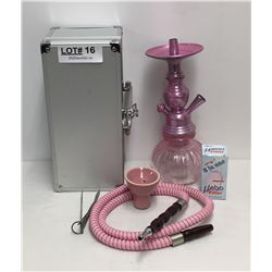 PINK HOOKA IN CASE AND A 3-IN-1 HEBA FILTER