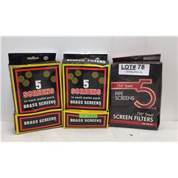 2 BOXES OF BRASS PIPE SCREENS AND 1 BOX OF STEEL PIPE SCREENS