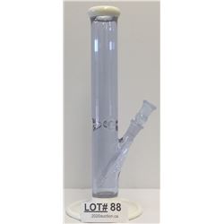 CLEAR STRAIGHT TUBE BONG with white accents