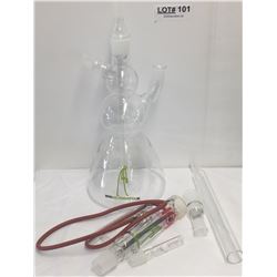 GLASS BONG AND ACCESSORIES-GOLD LOGO -APPROX 17"
