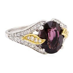 4.11 ctw Red Spinel And Diamond Ring - 18KT White And Yellow Gold