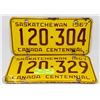 Image 1 : 2 SASKATCHEWAN CENTENNIAL 1967 LICENSE PLATES.