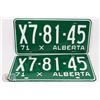 Image 1 : SET OF 2 NEW ALBERTA 1971 LICENSE PLATES.