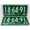 Image 1 : SET OF 2 NEW ALBERTA 1968 LICENSE PLATES.
